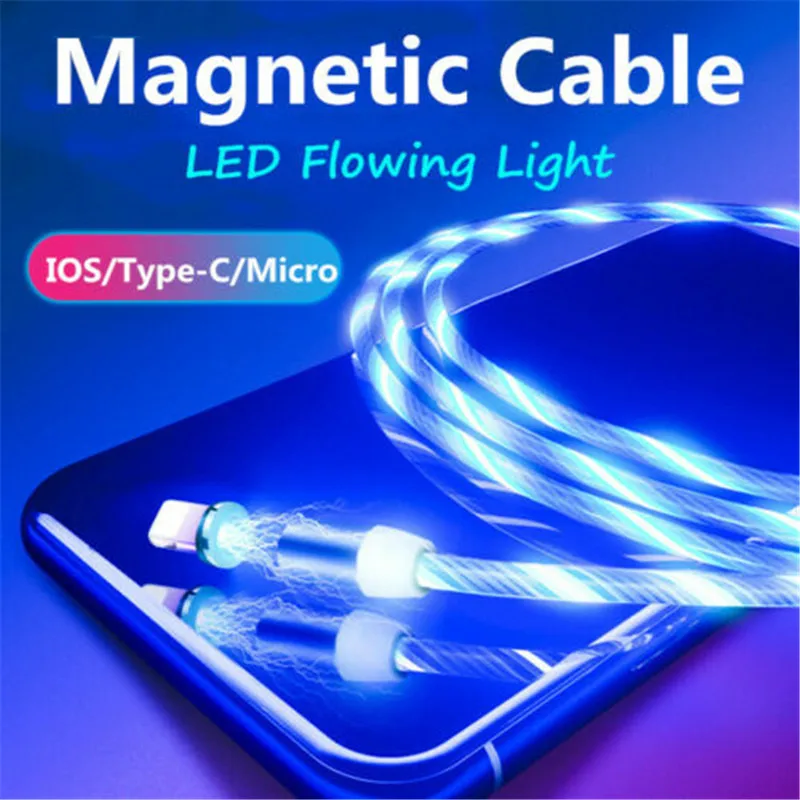 Магнитный светодиодный кабель Micro USB для samsung S10 S9 type-c зарядная Зарядка для iPhone xs 1 м магнитное зарядное устройство кабели usb type C