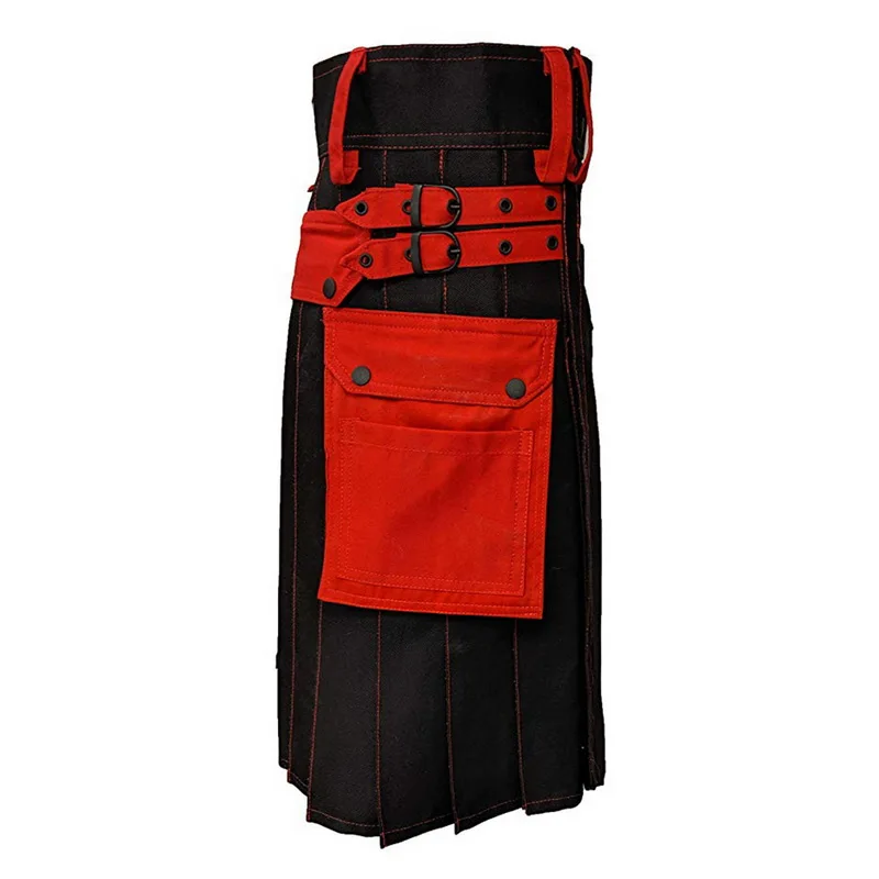 OEAK Горячая шотландская Мужская Kilt традиционный ремень в клетку плиссированная Двусторонняя цепь коричневый готический панк шотландская клетка брюки юбка