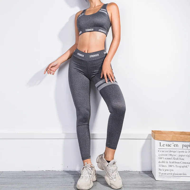 Высокая талия с буквенным принтом женская спортивная одежда быстро сохнет одежда для спортзала комплект для йоги эластичная спортивная одежда набор для бега женский спортивный костюм