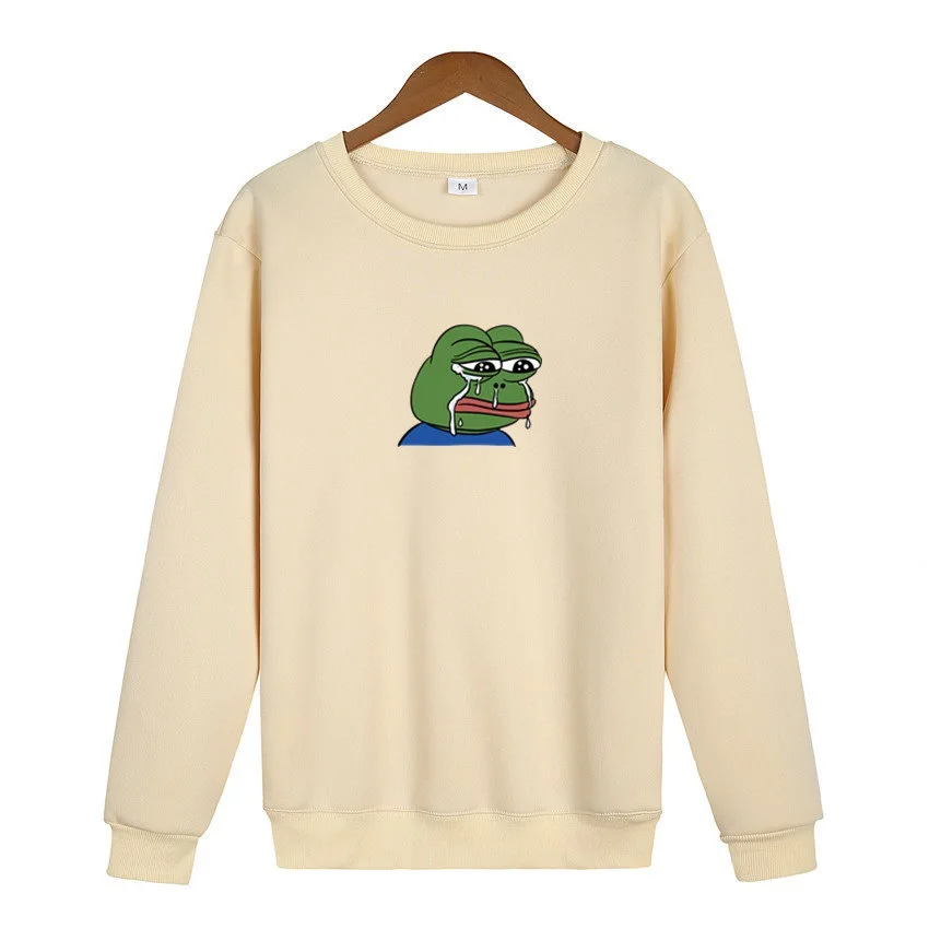 O-Neck Hoodie Sad Frog Print Mens Fashion Brand Sweatshirt Men Women Hoodie Pullover New Autumn Hip Hop Streetwear hoody - Цвет: khkai     ku