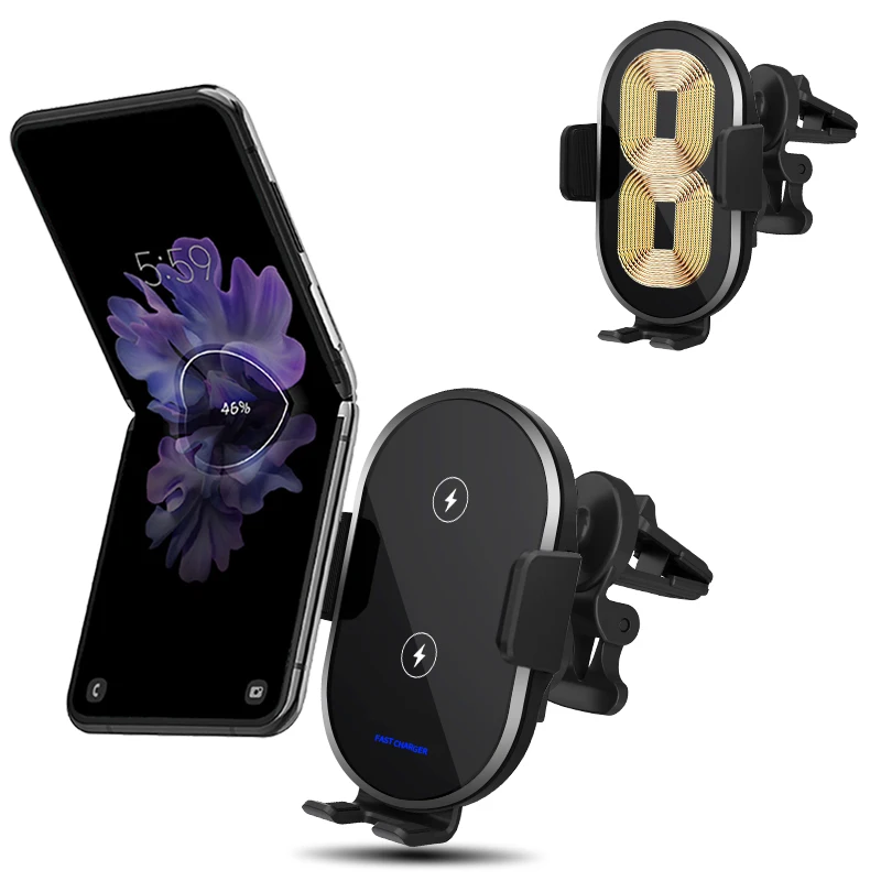 Dual Coils Wireless Car Charger Holder QI Mount Smart Sensor 15W Fast Charging for Samsung z flip 3 S10 iPhone 13 12 11 pro max - ANKUX Tech Co., Ltd