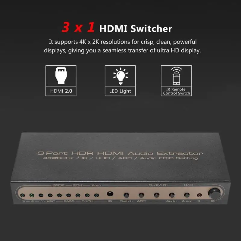 3X1 HDMI переключатель аудио экстрактор 3 порта HDR переключатель сплиттер для XBox One ноутбук достижения синхронизированного разделения аудио выход
