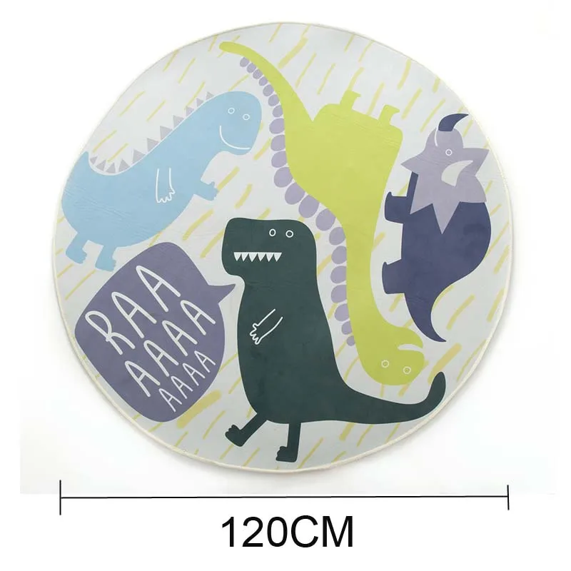 120cm Round Baby Crawling Mat Anti-slip Dinosaur Children Climbing Play Floor Carpet Mat Soft Kids Rugs Children Room Decor
