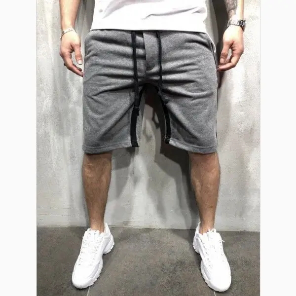 dark gray shorts 2 Модный мужской комплект, Модный Полосатый лоскутный мужской спортивный топ с длинными рукавами, Повседневная футболка с коротким рукавом, шорты с завязками, мужской костюм - Цвет: dark gray shorts 2