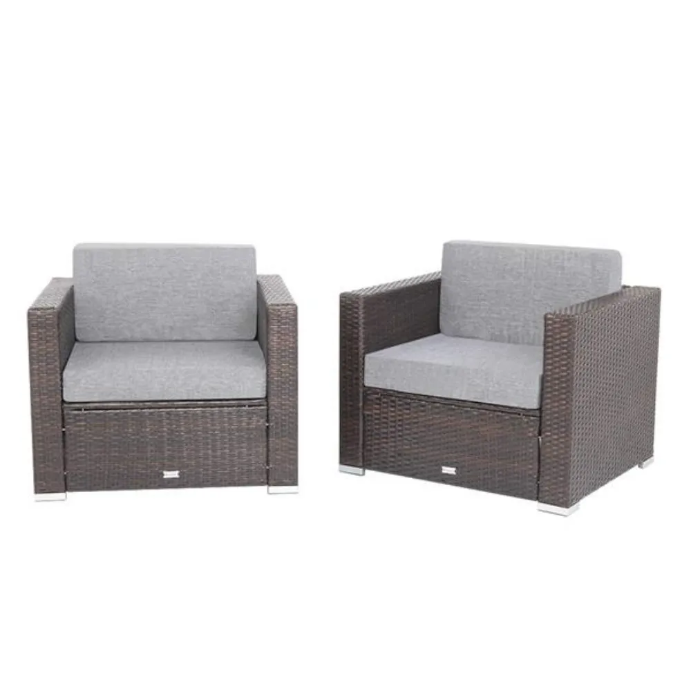 

2 Pieces Patio PE Wicker Rattan Single Sofa Brown
