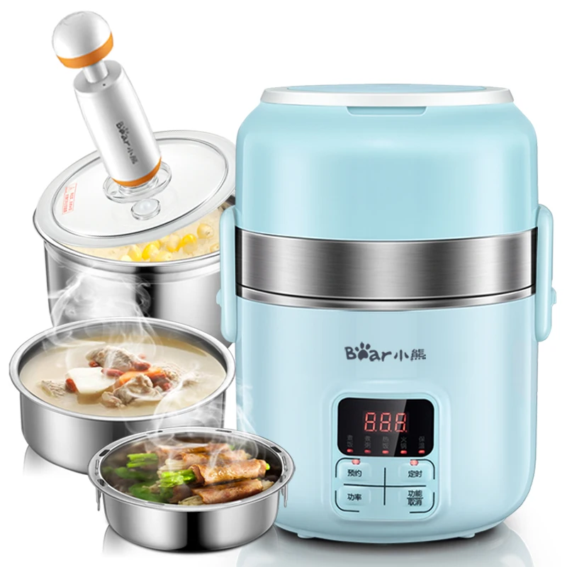  220V Multifunctional 3 Layers 2L Electric Rice Cooker Portable Intelligent Electric Heating Lunch B