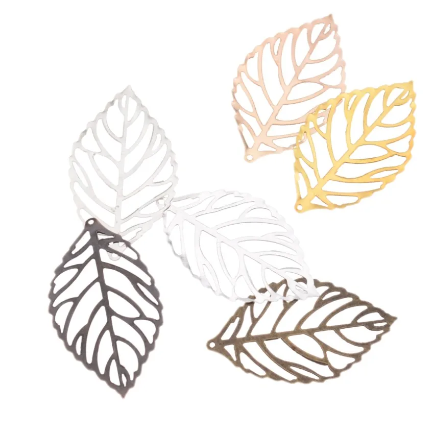 Retail 50Pcs Filigree Leaf Metal Crafts Decoration DIY Findings 4.4x2.6cm F1172