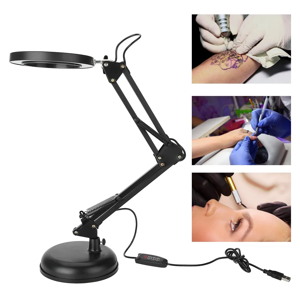 USB Desktop LED Cold Light Adjustable 5X Magnifying Glass Table Lamp Nail Salon Lip Beauty Tattoos No Shadow Fill Light Eye Lamp