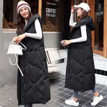 

2021 New Women Autumn Winter Female Hooded Sleeveless Outwear Long Waistcoat Korean Loose Warm Thick Cotton Padded Vest Overcoat