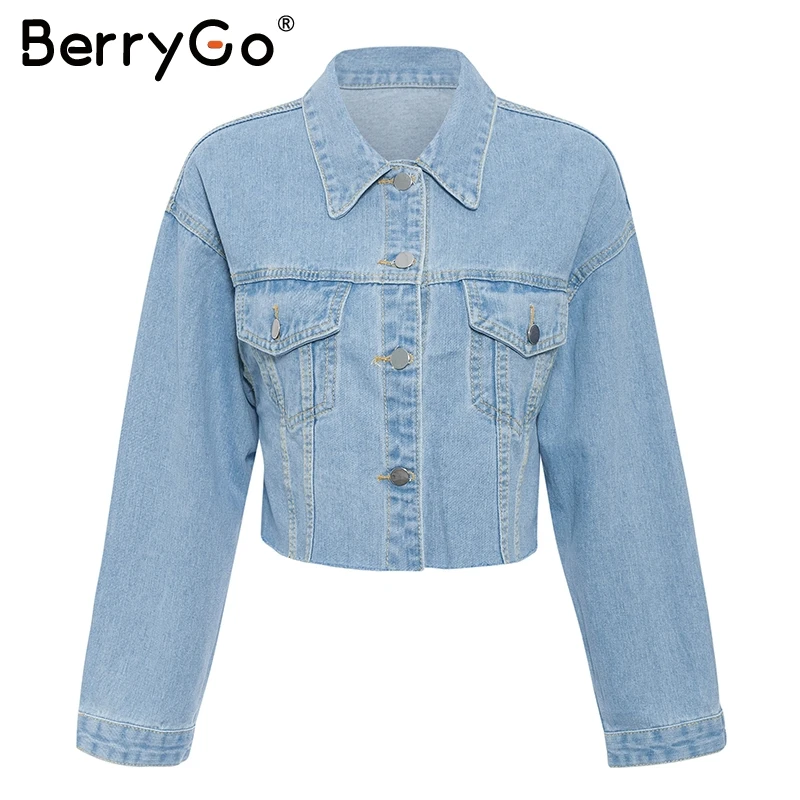 BerryGo винтажные женские джинсовые рваные куртки повседневная синяя джинсовая