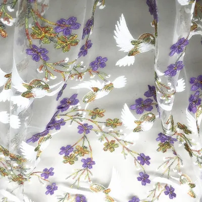Purple 1 yard Китайские элементы цветущей сливы, вышивка тюлевой сеткой для птиц кружевная ткань 1 ярд! новая женская одежда ткань мода кружево своими руками - Цвет: Purple 1 yard