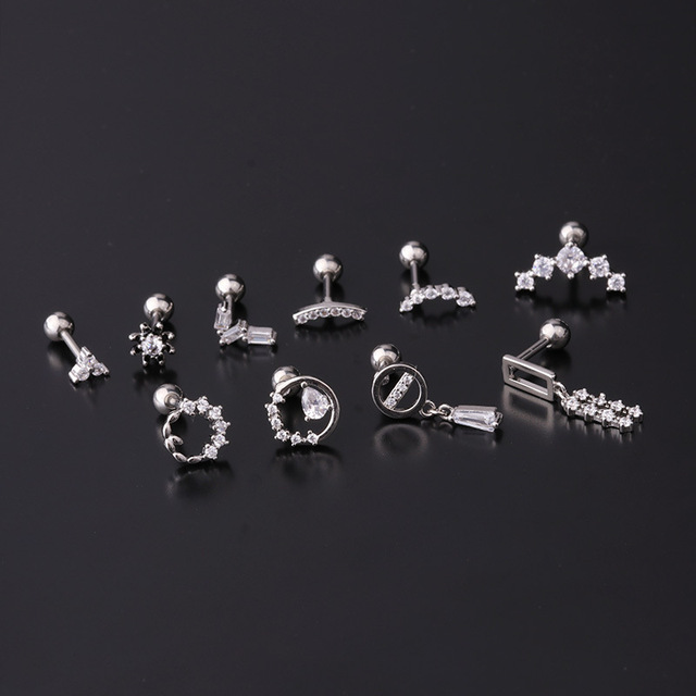 16G Stainless Steel Thick Rod Piercing Stud Earrings for Women 2021 Jewelry Zircon Earrings for Teens Ear cuff