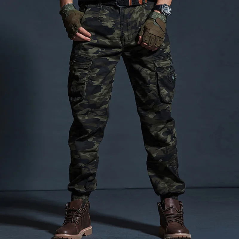 High Quality Khaki Casual Pants Men Tactical Joggers Camouflage Cargo Pants Multi-Pocket Fashions Black Army Trousers Work Wear 2