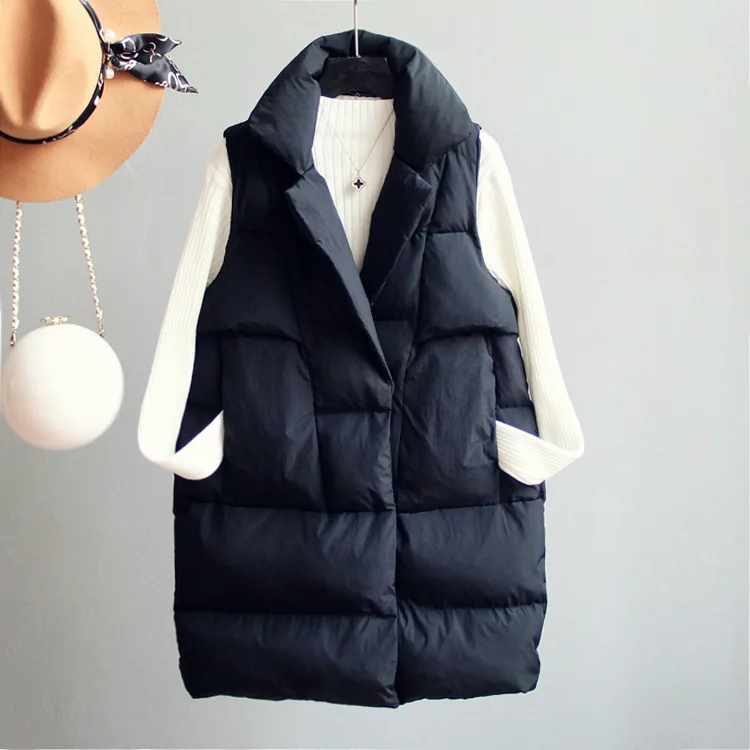 

2019 New Style Spring And Autumn Korean-Style Waistcoat Vest Mid-length Straight-Cut Casual Cotton-padded Clothes Sleeveless Cot