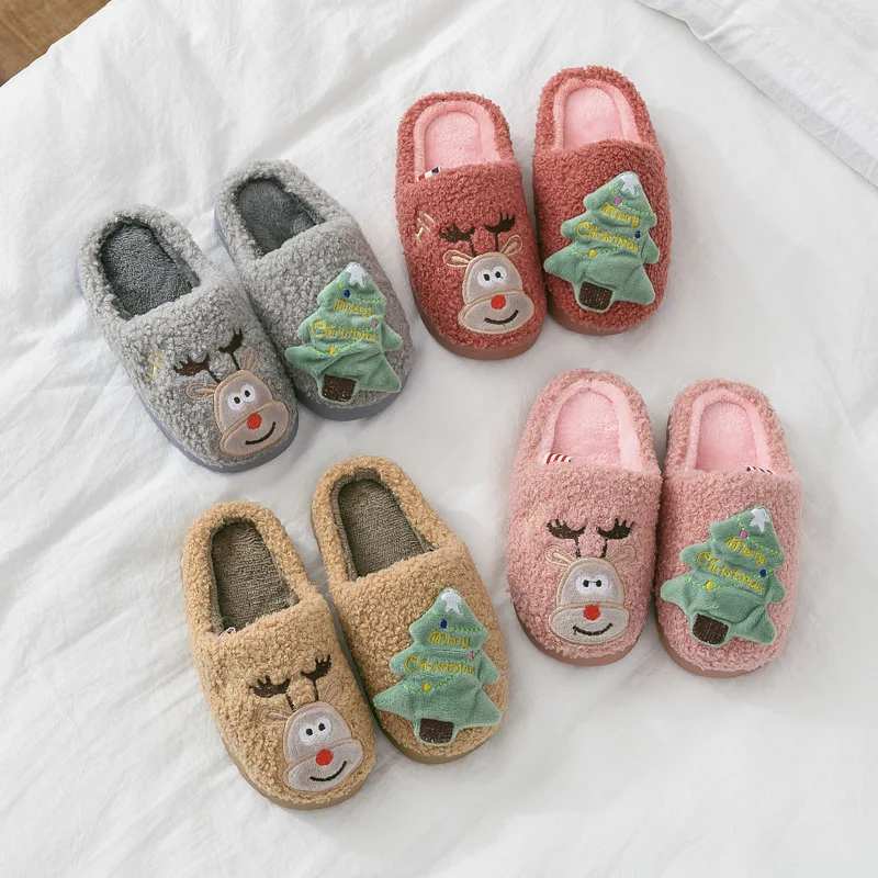 Детские хлопковые тапочки; сезон осень-зима; домашняя обувь для девочек; рождественские мягкие тапочки для мальчиков; модная нескользящая обувь