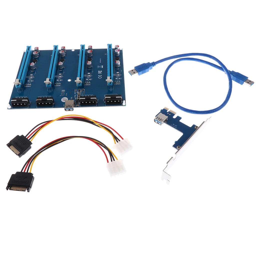 Lovoski 1Set PCI-E 1X To 4 PCIE 16X Slots Riser Expansion AdapterCard Board