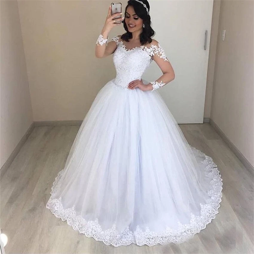 reception dress for bride NUOXIFANG Vintage Princess Ball Gown Wedding Dresses Long Sleeves Lace Appliques Wedding White Bride Dresses Vestidos De Novia long sleeve wedding dresses