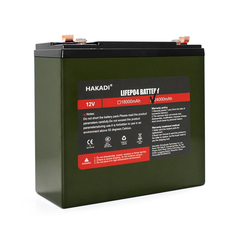 HAKADI 12V 24Ah batteria ricaricabile LiFePO4 a lunga durata con  caricabatterie 14.6V 4A per attrezzatura di emergenza da pesca RU Stock