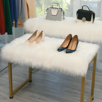 

White plush carpet clothing store window decoration table top cloth exhibition blanket imitation wool water table alfombra