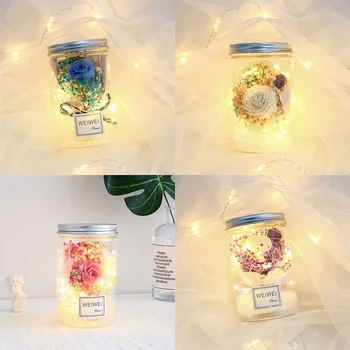 

Romantic LED Rose Flower Jar Light Rose Lamp Bottle Desk Light Eternal Flower With Light String Valentine's Day Birthday Gifts