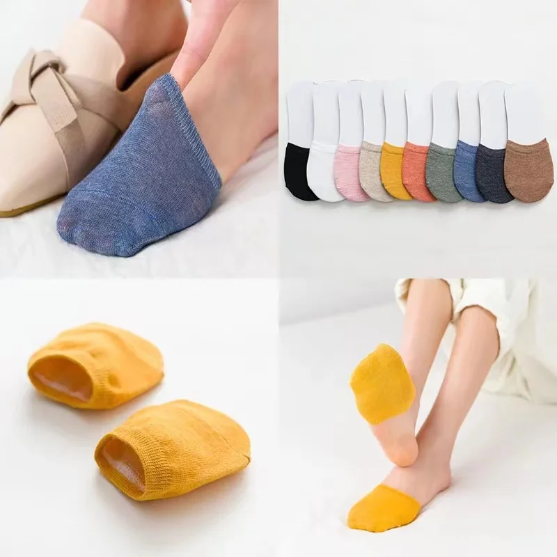 Women Forefoot Invisible Cotton Socks Summer Solid Color Candy Female