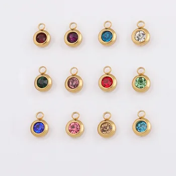 

Stainless Steel Birthstone Charms Birthday Stone 6.5mm Colorful Crystal Birthstone Charm Geboortestenen Wholesale 60pcs 1 o