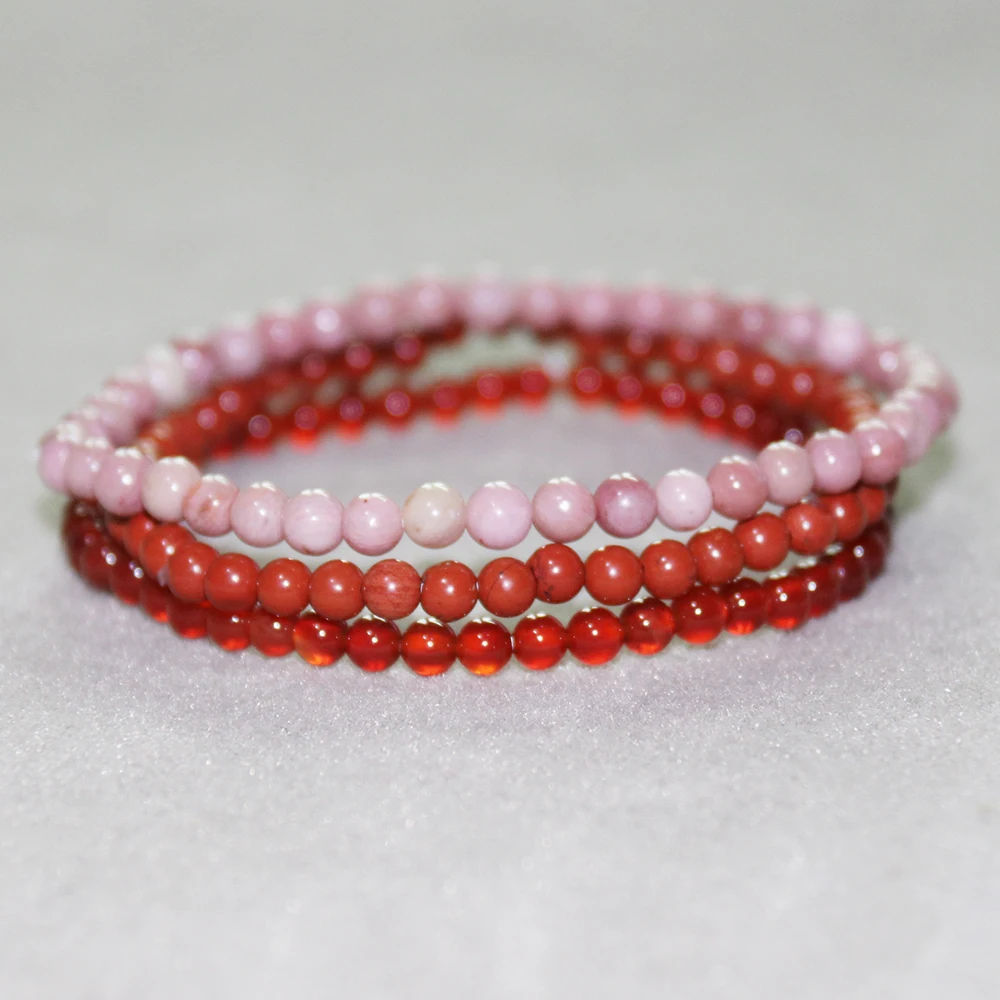 MG0057 Wholesale 4 mm Mini Gem Stone Bracelet Set Women`s Rhodolite Carnelian Natural Red Yoga Mala | Украшения и аксессуары