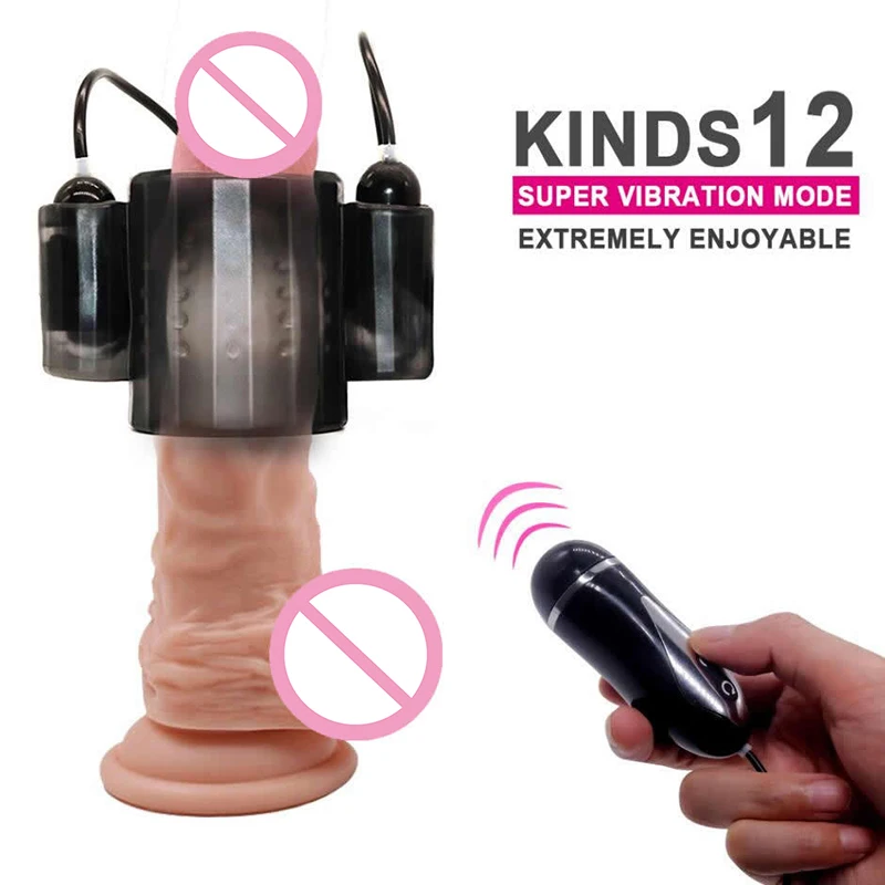 Penis Vibrator 12 Frequency Modes Black Silicone Male Remote Control Penis Trainer Ring Masturbation Waterproof Adult Sex Toys