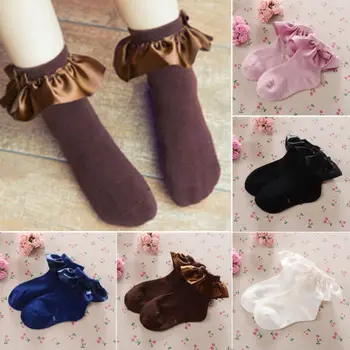 

2020 New Toddler Kid Girls Princess Socks Ruffles Bow Socks Children Ankle Short Socks Solid White Black Brown Blue 2-8Years