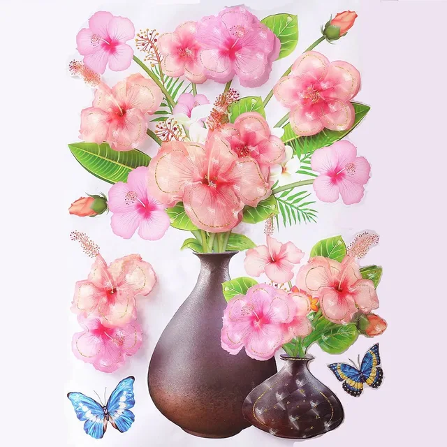 3D simulation rose flower sticker stereo simulation vase wall sticker home background decoration waterproof self-adhesive Dark Khaki