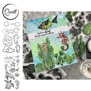 

QWELL Turtle Fish Crab Metal Cutting Dies With Coordinate Clear Stamps Set Craft Paper Cards DIY Scrapbooking 2020 New