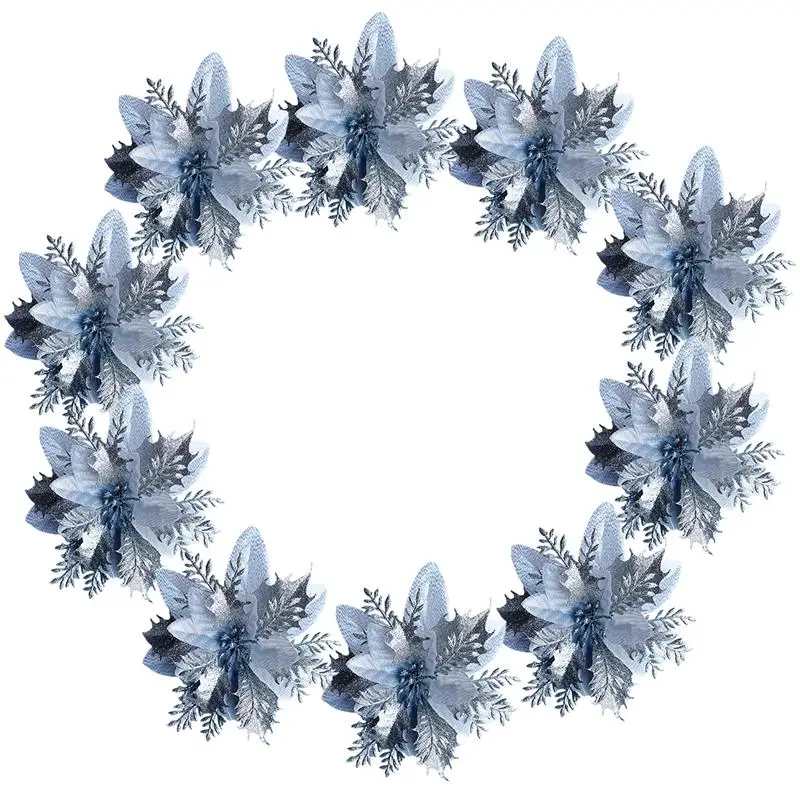 10 шт. Рождественские цветы искусственные с блестками Poinsettia цветы Рождественская елка Декор