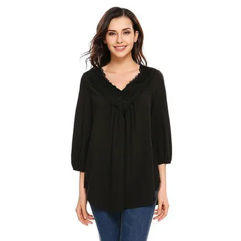

OWLPRINCESS In the autumn of 2019, women's 7 points sleeve v-neck splicing chiffon unlined upper garment