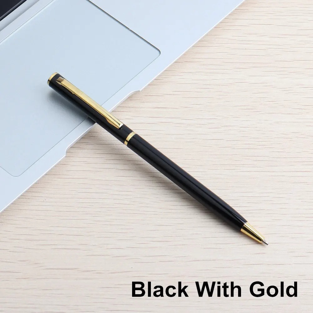 Black with gold GENKKY металлическая шариковая ручка, набор вращающихся металлических старых масляных ручек для школы, Канцтовары, шариковые ручки, высокое качество, цвета чернил, черный, синий - Цвет: Black with gold