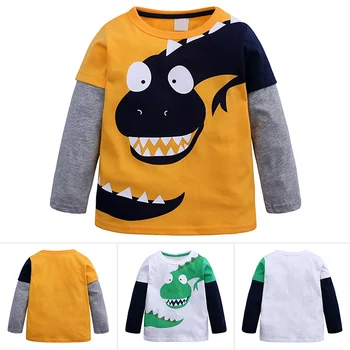 

Boys Casual Printed Round Neck Long Splice Sleeve Top Tee Shirt for Kids Toddler Summer YH-17