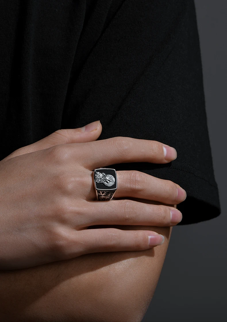 BOCAI New 100% s925 silver jewelry fashion personality wolf head domineering single Ring simple retro Man ring
