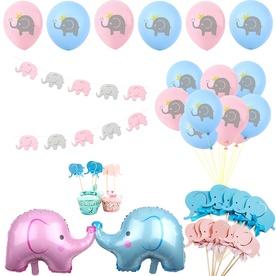 Cute Elephant Foil Balloon Pink Blue Baby Boy Girl Latex Balloon Elephant Theme Party Kids Birthday Baby Shower Decoration Party Diy Decorations Aliexpress