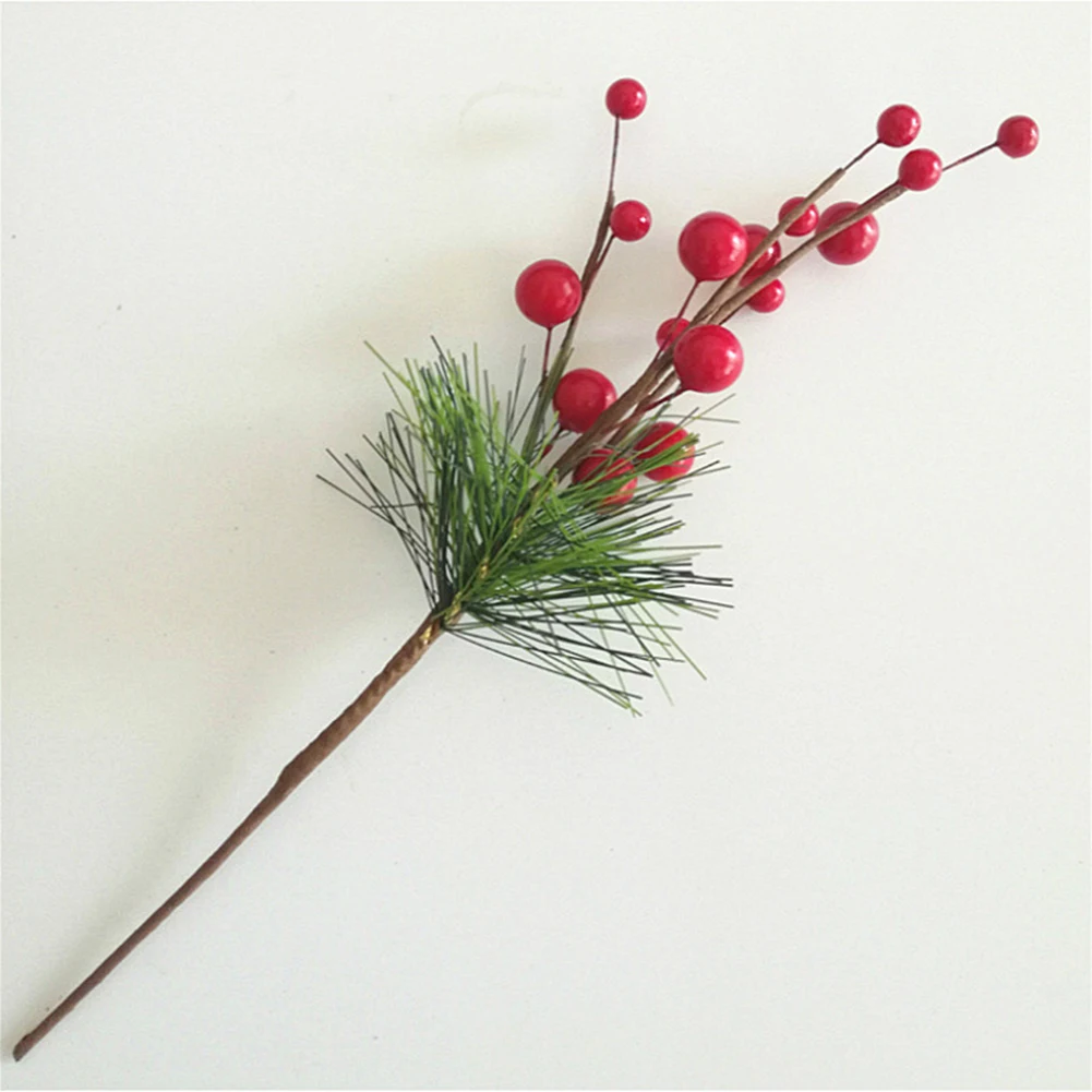 Artificial Pine Needles Red Berry Flower Branch Holiday Decorations