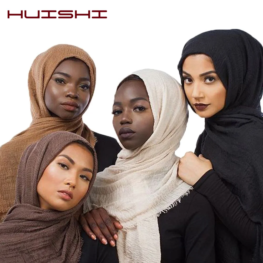 Women Hijab Head Scarf Muslim Head Wrap For Women Hijabs Cotton Scarves Wholesale Woman Crinkle Scarf Femme Soft Headscarf Solid