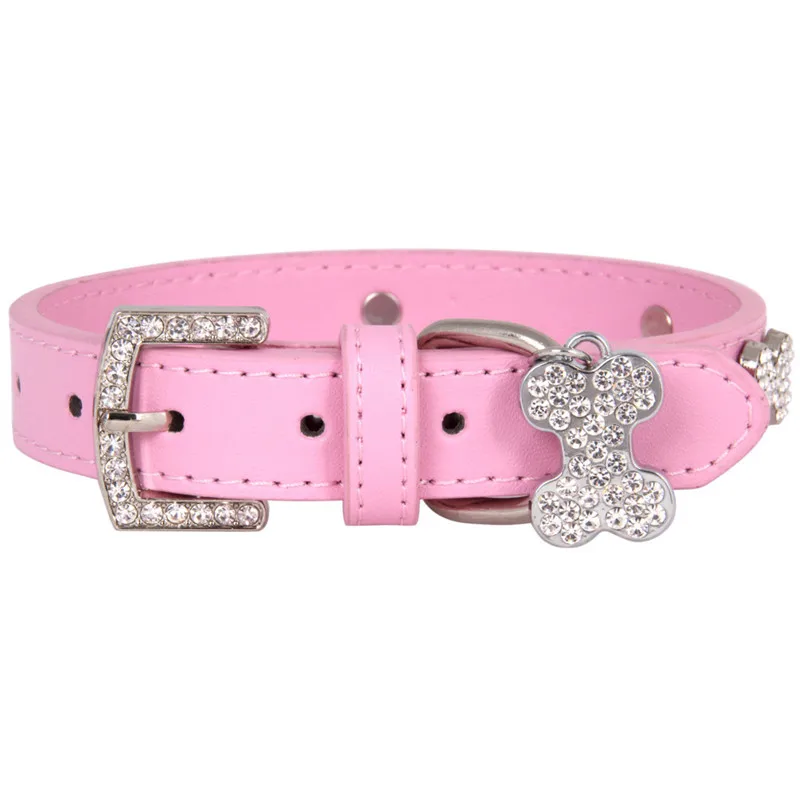 pink Ошейник для кошек, собак, бриллиантовая Пряжка, персонализированный милый ошейник для кошек, питомцев, регулируемый поводок для питомцев, поводок для собак, товары для маленьких кошек, щенков - Цвет: pink