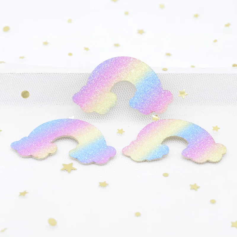 20Pcs/lot Glitter Fabric Appliques Rainbow Clouds for DIY Crafts Cake Topper Headwear Hair Clips Bow Supplies Decor Patches H57