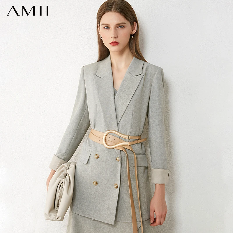 AMII Minimalism Autumn Women's Coat Temperament Solid Lapel Double ...