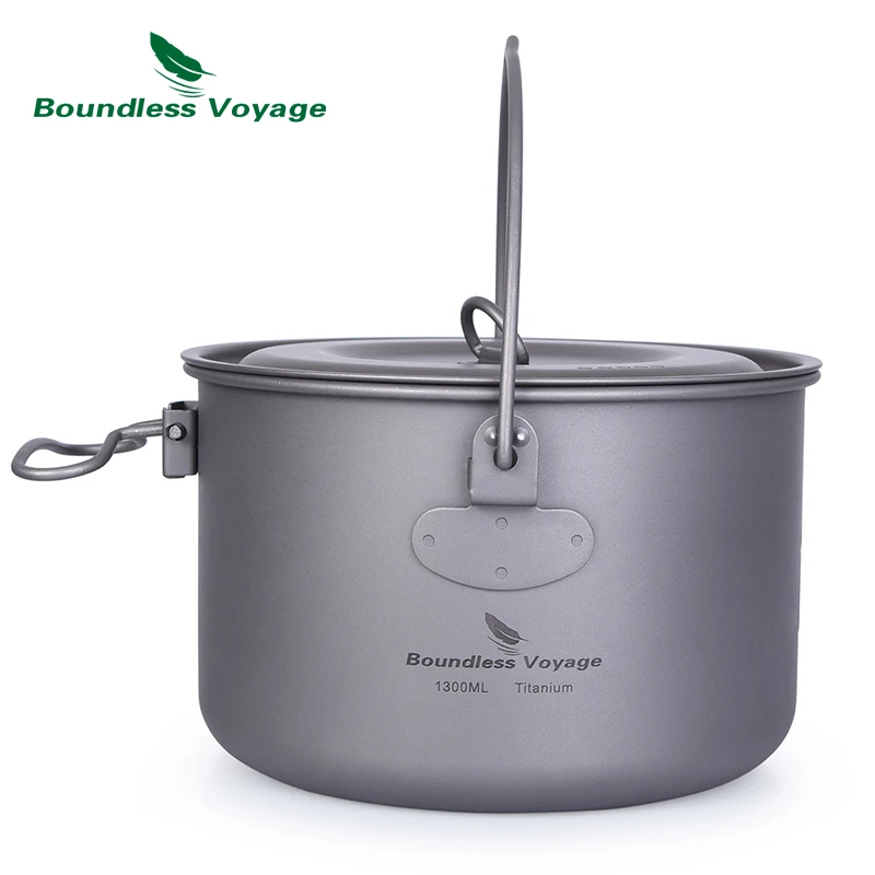  Boundless Voyage Titanium Hanging Pot with Side Handle Camping Picnic Hiking Portable Cookware Fold