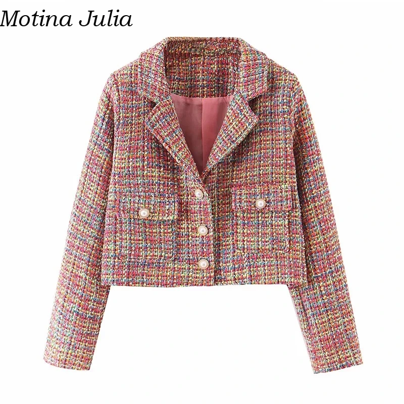 Motina Julia, отложной воротник, твидовая юбка, костюм для женщин, осенняя Повседневная куртка с жемчужными пуговицами, юбка, костюмы, зимняя теплая шикарная верхняя одежда
