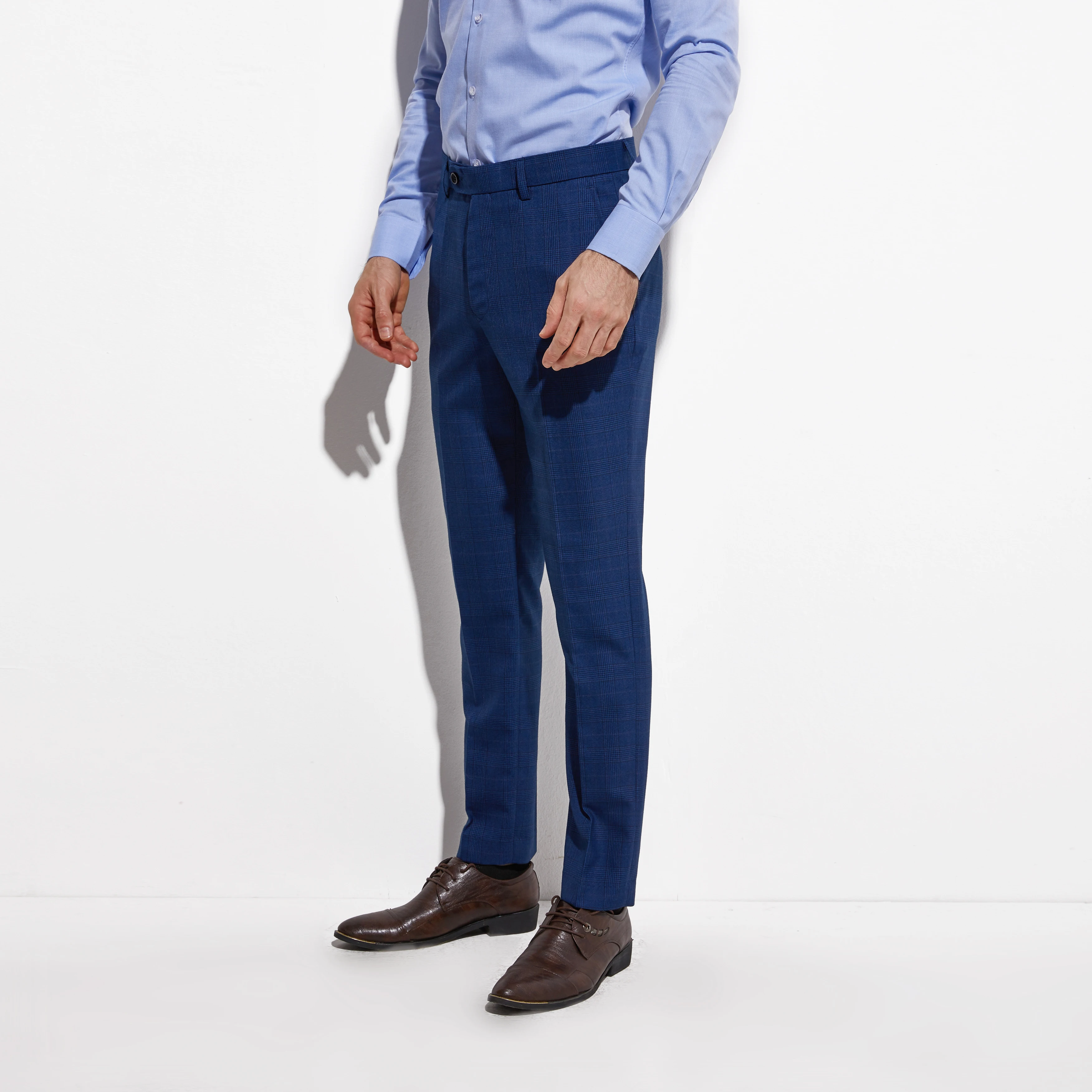 Men Suits Tailored Dark Blue Plaid Tailor-Made Suits For Men Smart Custom Made Men Suit Set Slim Fit Glen Plaid Pant Suits Men