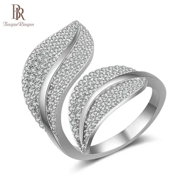 

Bague Ringen Luxury desgin AAA Zircon Ring for Women Silver 925 Jewelry Gemstones Leaf modeling Resizable Female Rings Party