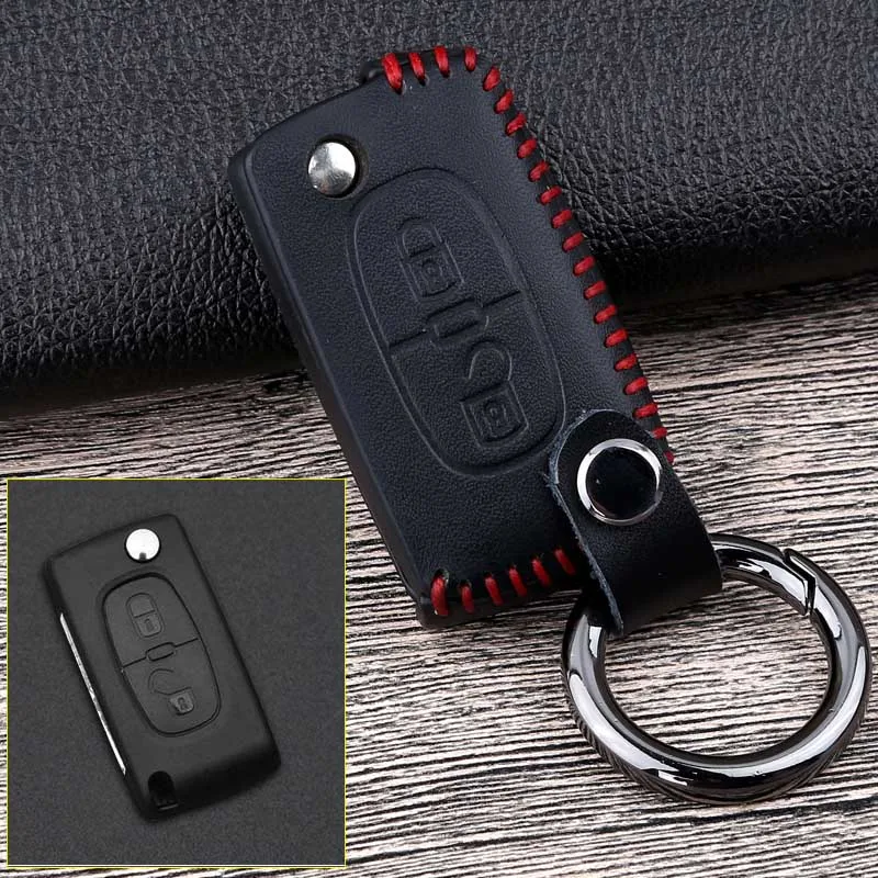 2 Button Red Кожаный Автомобильный Брелок дистанционного управления с ключом чехол Чехол для Citroen C2 C3 C4 C5 C6 C8 для peugeot 4008 3008 206 207 208 306 307 308 407 408 - Название цвета: 2 Button Red
