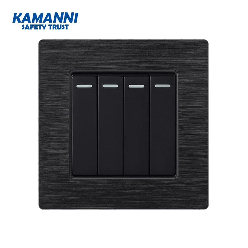 86type luxury Wall Switch 1 2 3 4 gang 1way Black aluminum alloy panel  EU Standard led light push button switch 1 year warranty