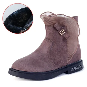 

MHYONS Winter Girls Fur Ankle Boots Autumn Kids Girls Pearl Martin Boots Children Shoes Girls Princess Lace Boots size 26-36