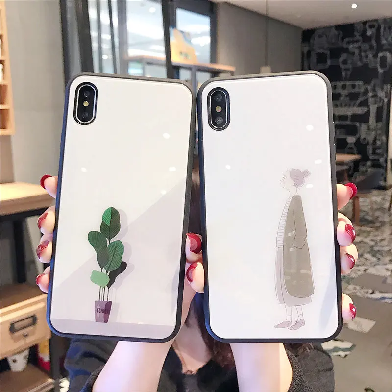 Для iPhone X XS MAX XR 8 8 Plus 7 7 Plus 6 6S 6S Plus закаленное стекло милый мультяшный слон чехол Блестящий Бампер Защитный ковер